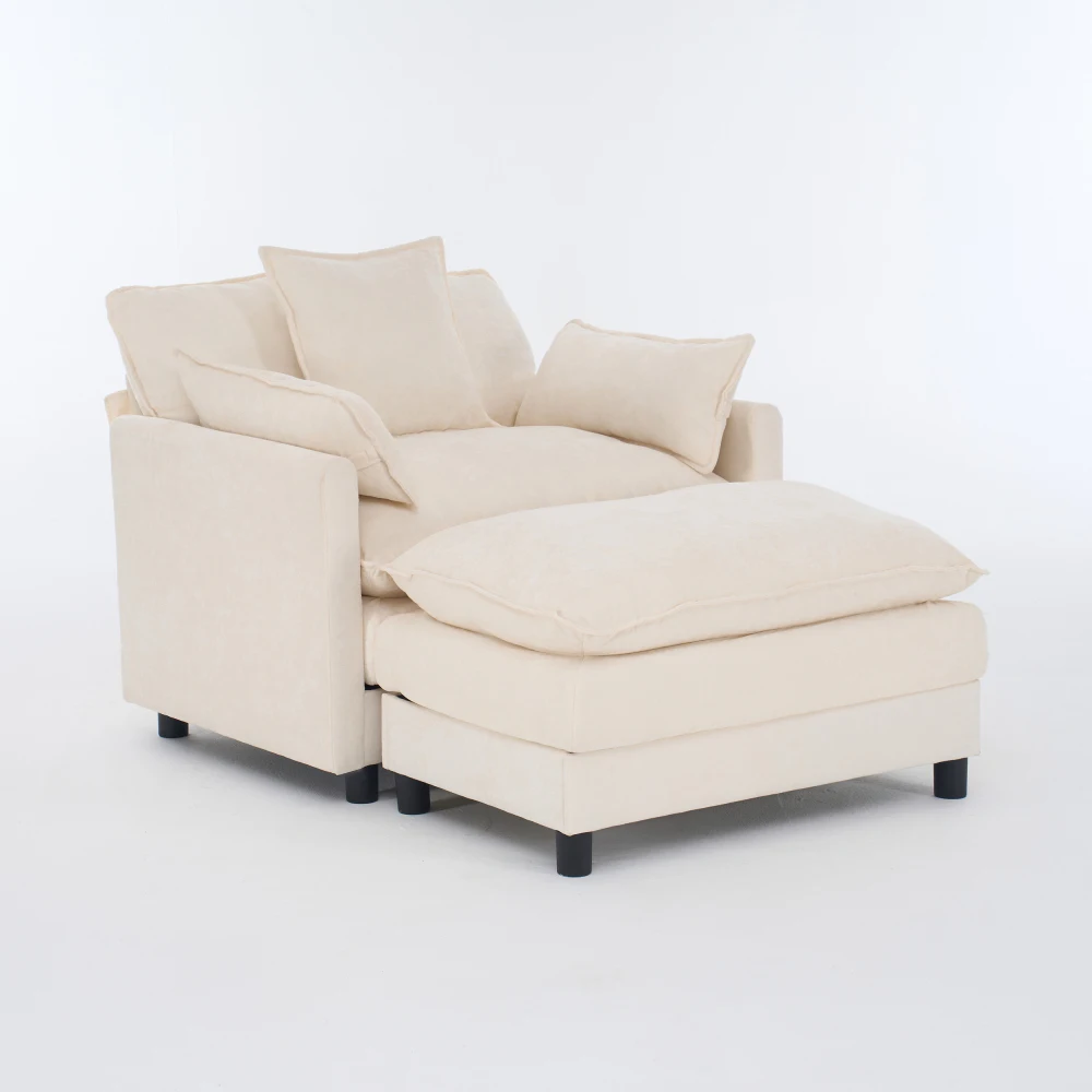 

39.4" Modern Accent Chair with Ottoman, Living Room Club Chair Chenille Upholstered Armchair , Reading Chair for Bedroom