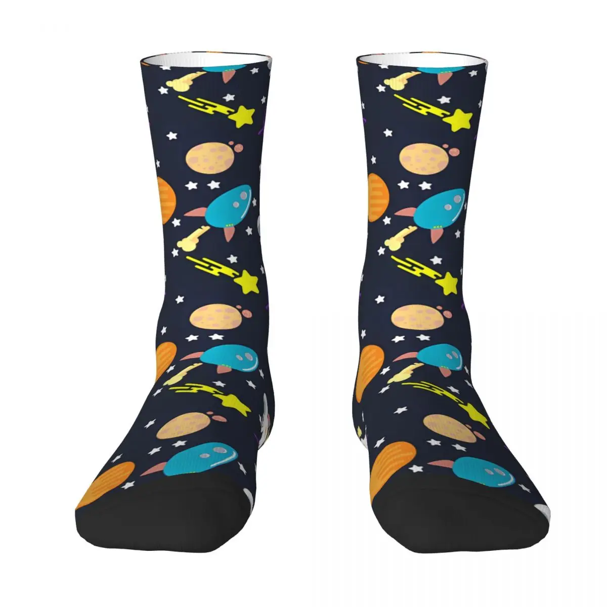 Cosmic Pattern With Rocket Astronauts Planets Socks Leisure Stockings Men Warm Soft Running Socks Winter Graphic Non Skid Socks