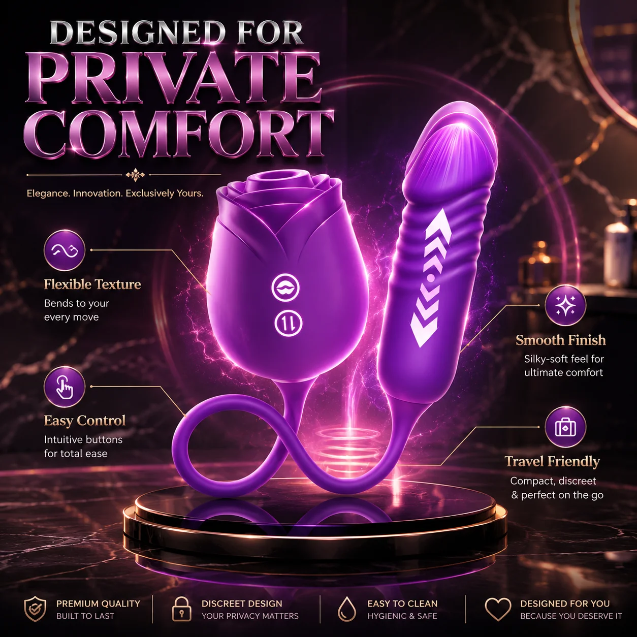 Rose Shaped Couples Vibrator for Women, Wearable Dual Stimulation Adult Toy, Soft Silicone Flexible Link Intimate Massager, Easy Control Self Care Gift view 3