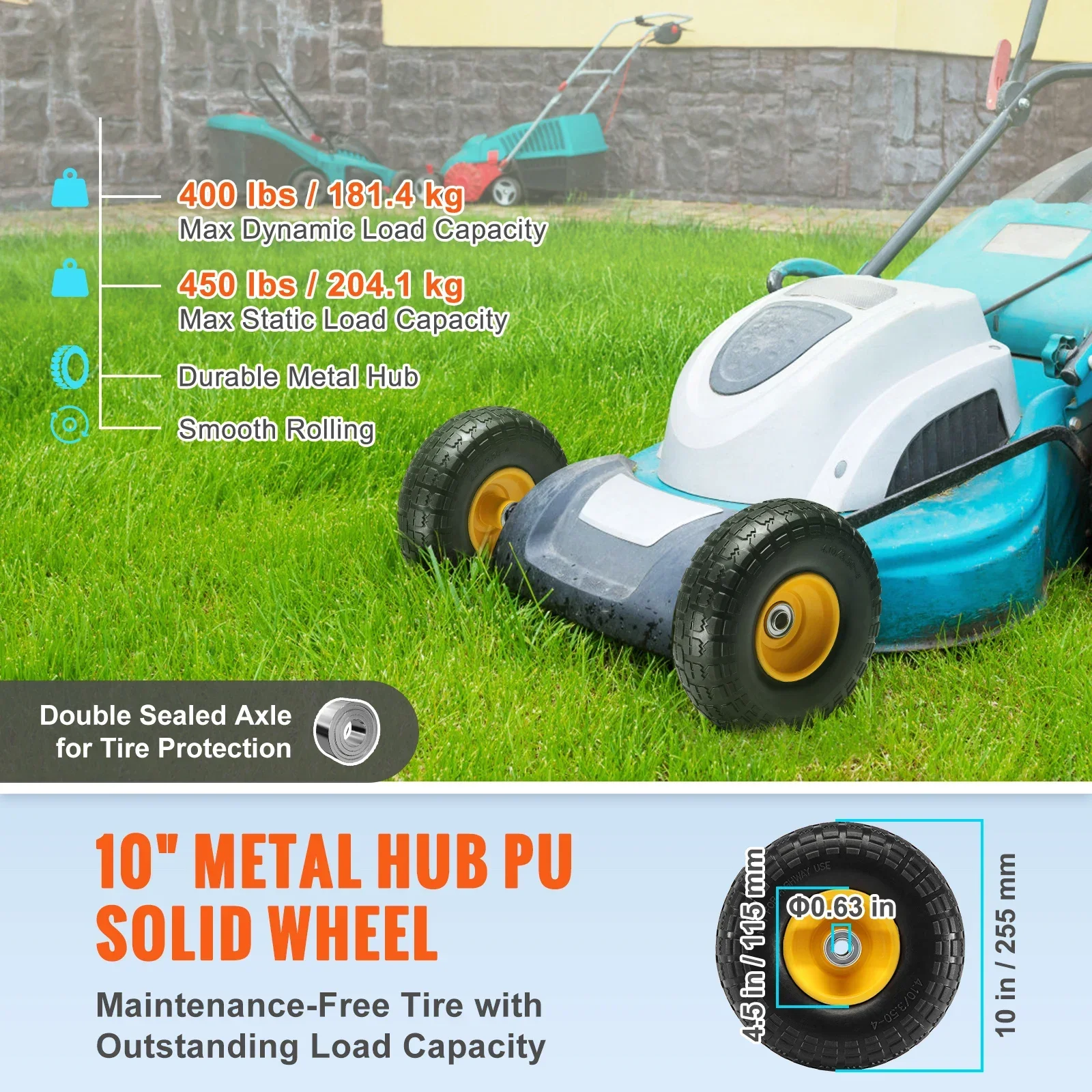SucceBuy 2-Pack Solid PU Run-Flat Tire Wheel 10