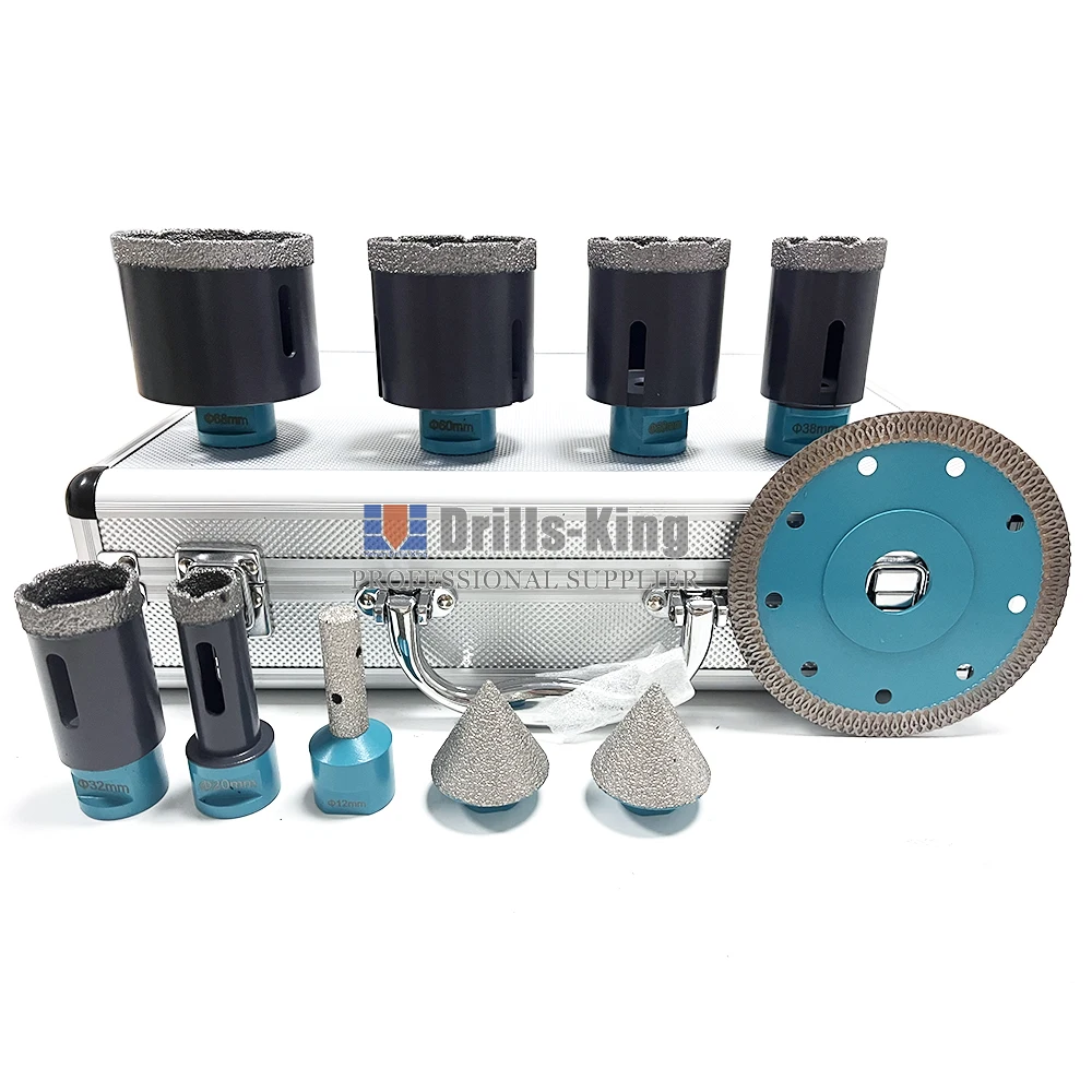 Factory Direct Sales Diamond Crown Marble Hole Saw Opener Core Drill Bit and Saw Blade Kit Set Box for Porcelain Ceramics Tile