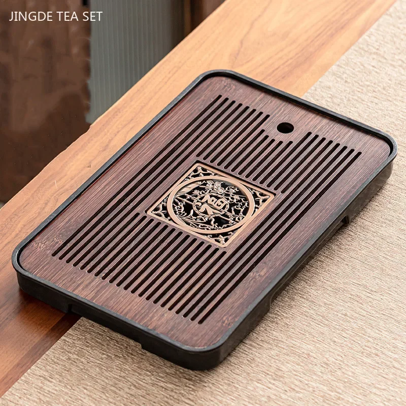 Household Light Luxury Bamboo Tea Tray Modern Water Storage Tea Table Tradition Tea Accessories Wet and Dry Teapot Trays