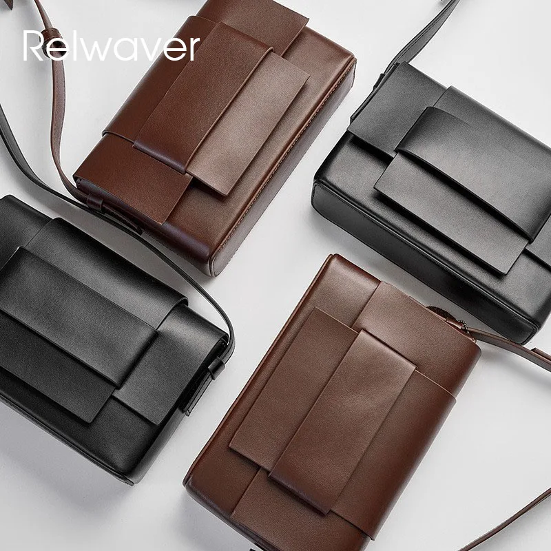 

Relwaver women bag split leather minimalist style black brown women messenger bag fashion designer flap shoulder crossbody bag