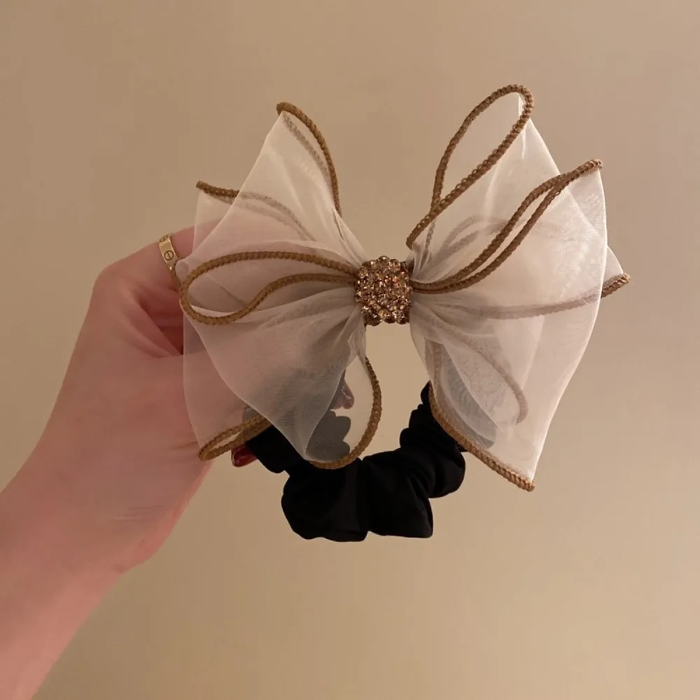 New Mesh Rhinestone Bow Hair Ties Scrunchies Women Girls Elastic Hair Bands Headwear Ribbon Bowknot Ponytail Hair Accessories view 5