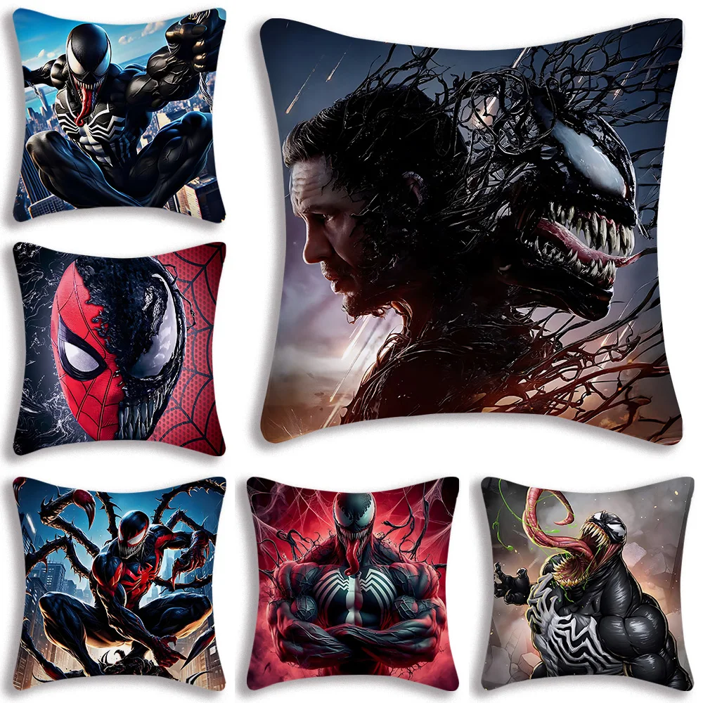 Hot Movies Marvels Venoms Pillow Covers Cartoon Sofa Decorative Home Double-sided Printing Short Plush Cute Cushion Cover