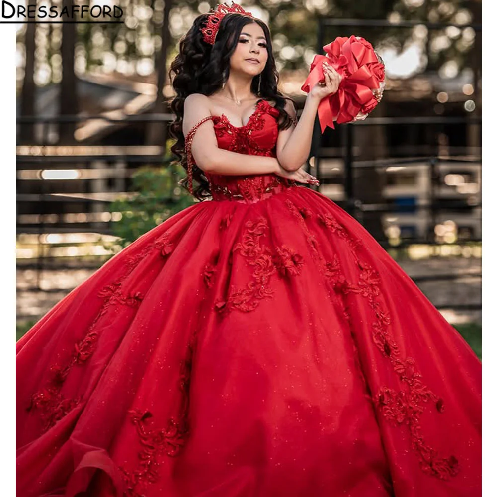 

Glittering Red Ball Gown Quinceanera Dresses Vestidos De 15 Anos Charming Off Shoulder Birthday Party Customized