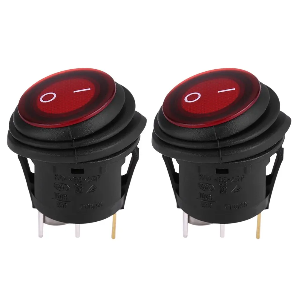 2PCS Red LED Light 12V 20A 3Pin Car Auto Boat Round On-Off Rocker Toggle Switch SPST Circuit Waterproof 20mm Hole