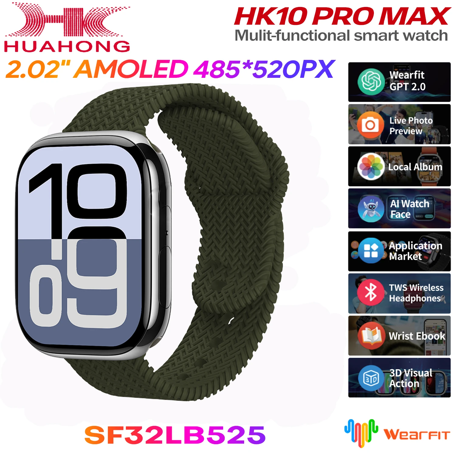 

Smart Watch HK10ProMax Series 10 For Apple Man BT call Ai Watch Face Woman Gravity Sensing 2.02 "AMOLED Heart rate Chat GPT NFC