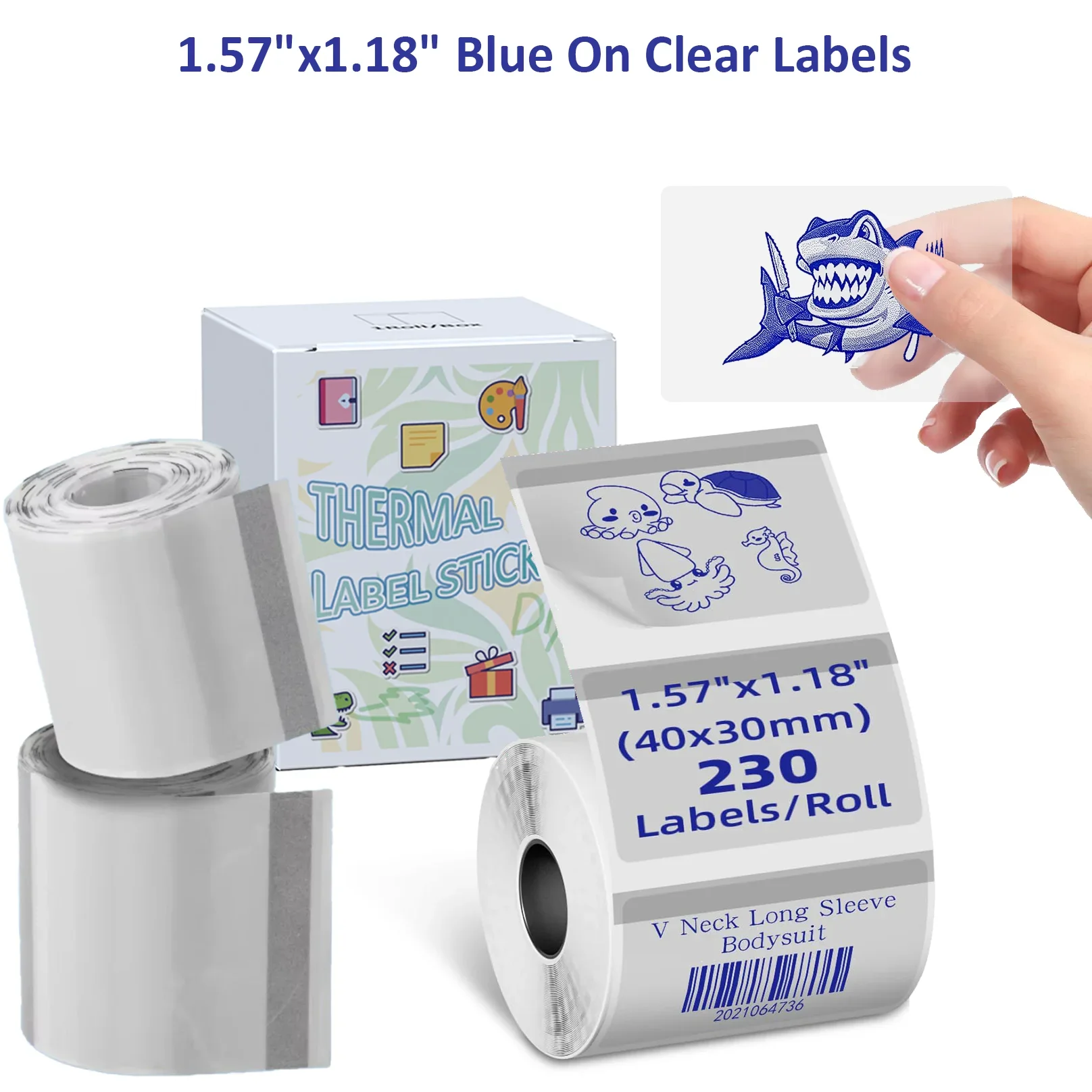 40x30mm Thermal Labels For Barcode Label Printers,Print Blue Font On Transparent,230Labels/Roll,BPA Free Waterproof For Business