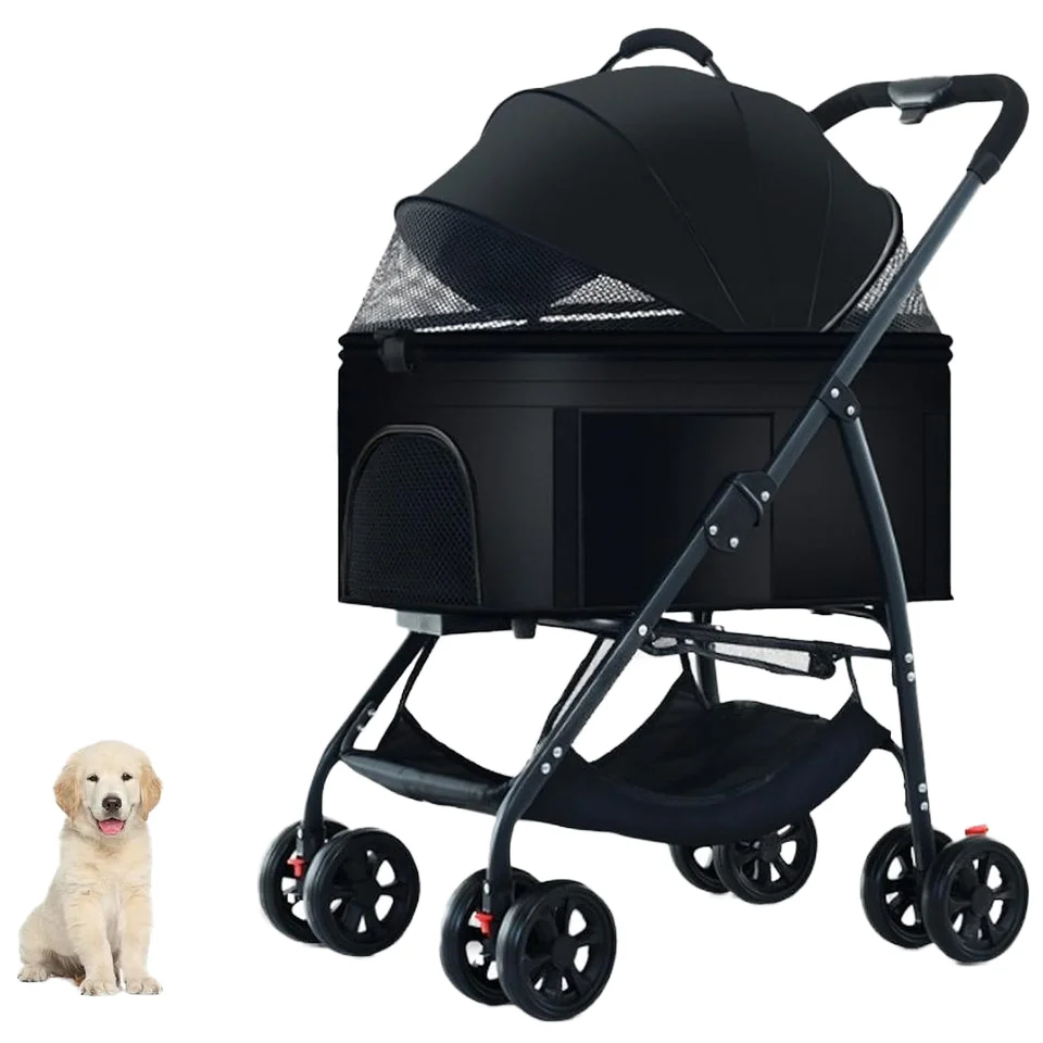 3-in-1 Foldable Eco-friendly Four-wheel Pet Dog Stroller & Wagon with Removable Carrier for Medium Dogs Durable Oxford Material