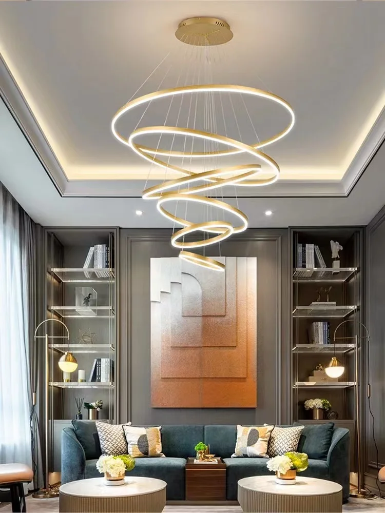 

Modern Led ceiling chandelier family lighting aluminum brushed circular gold&coffee chandelier living room table bedroom