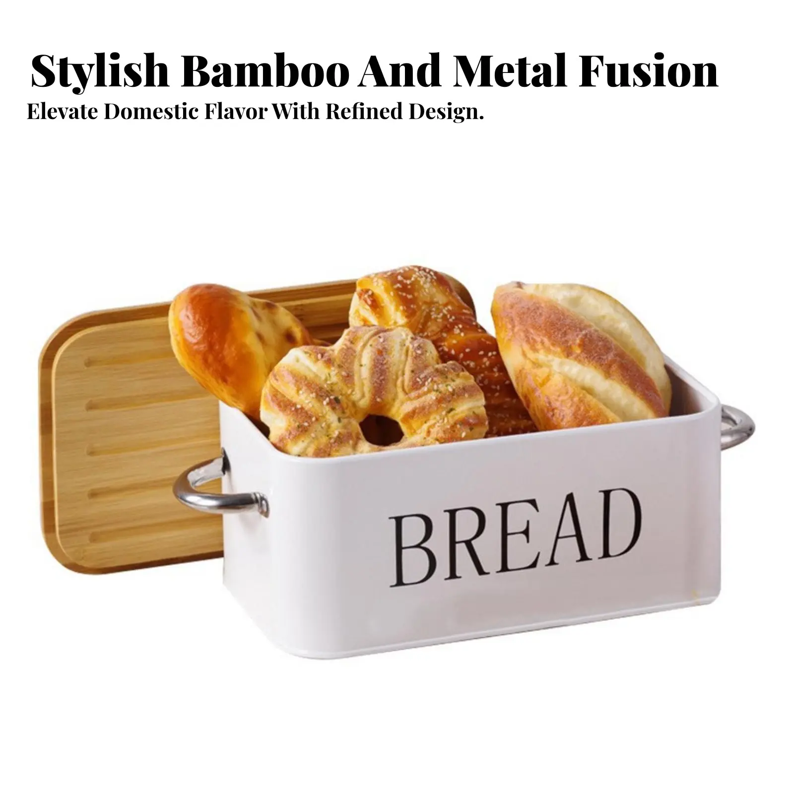 

Bread Storage 2-in-1 Design Metal Bread Bin Sturdy Food-Safe for Kitchen Counter