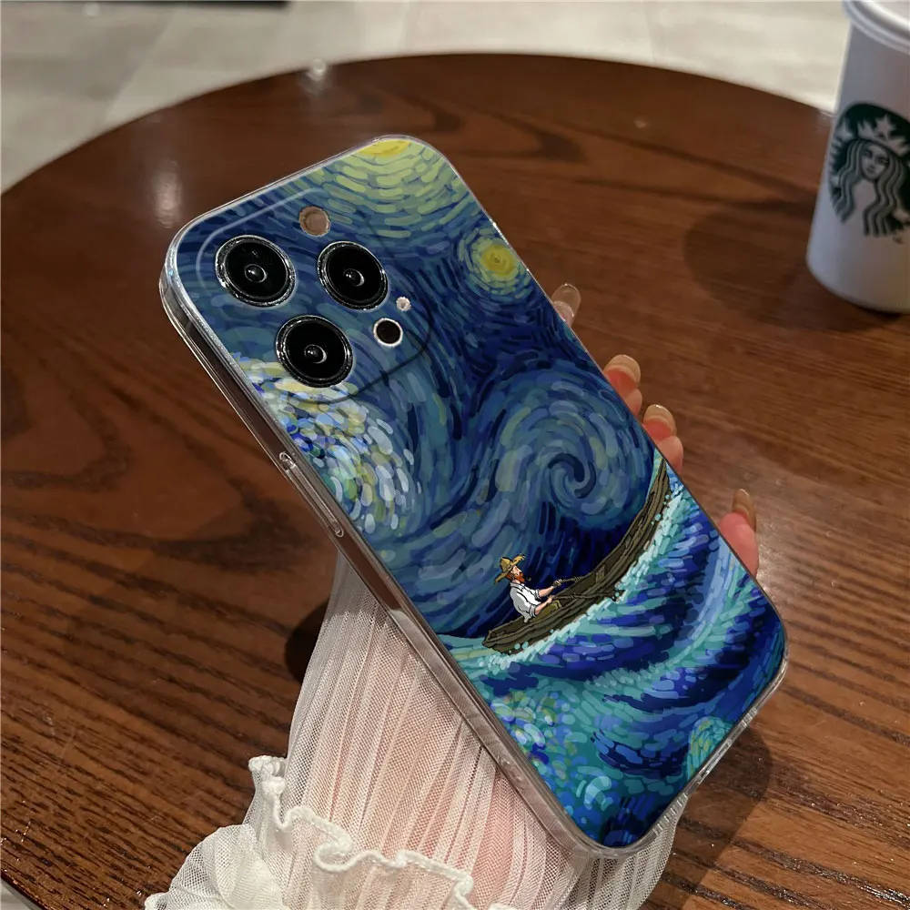 Van Gogh Cafe Terrace Starry Night Sunflower Clear Phone Case For iPhone 11 15 14 Pro Max 12 13 Mini 16 Pro Plus XS 8 Cover Case