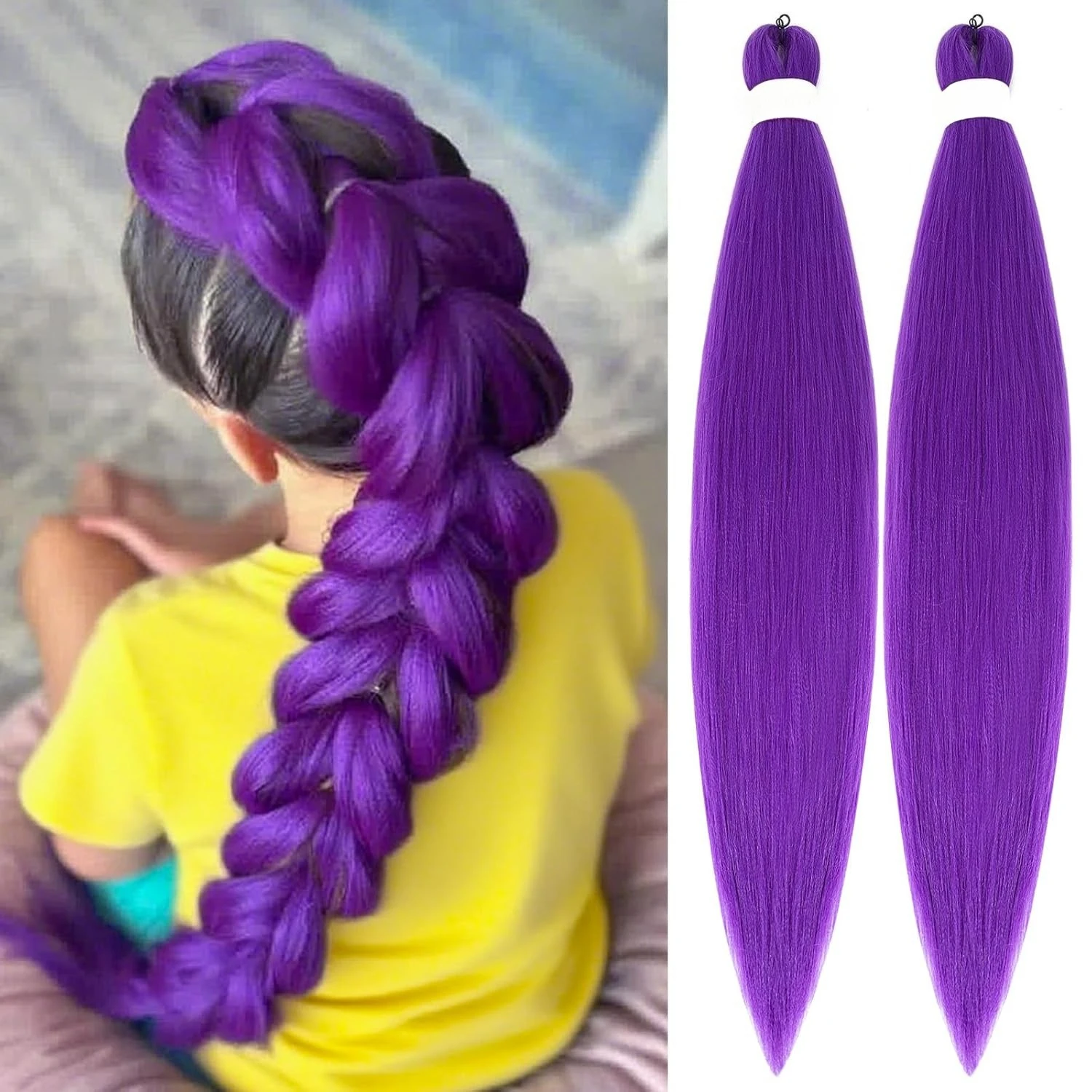 

24/26 дюймов синтетический плетеный фиолетовый хвост с зажимами, мягкий прочный для детей, девочек, прическа на Хэллоуин и Рождество