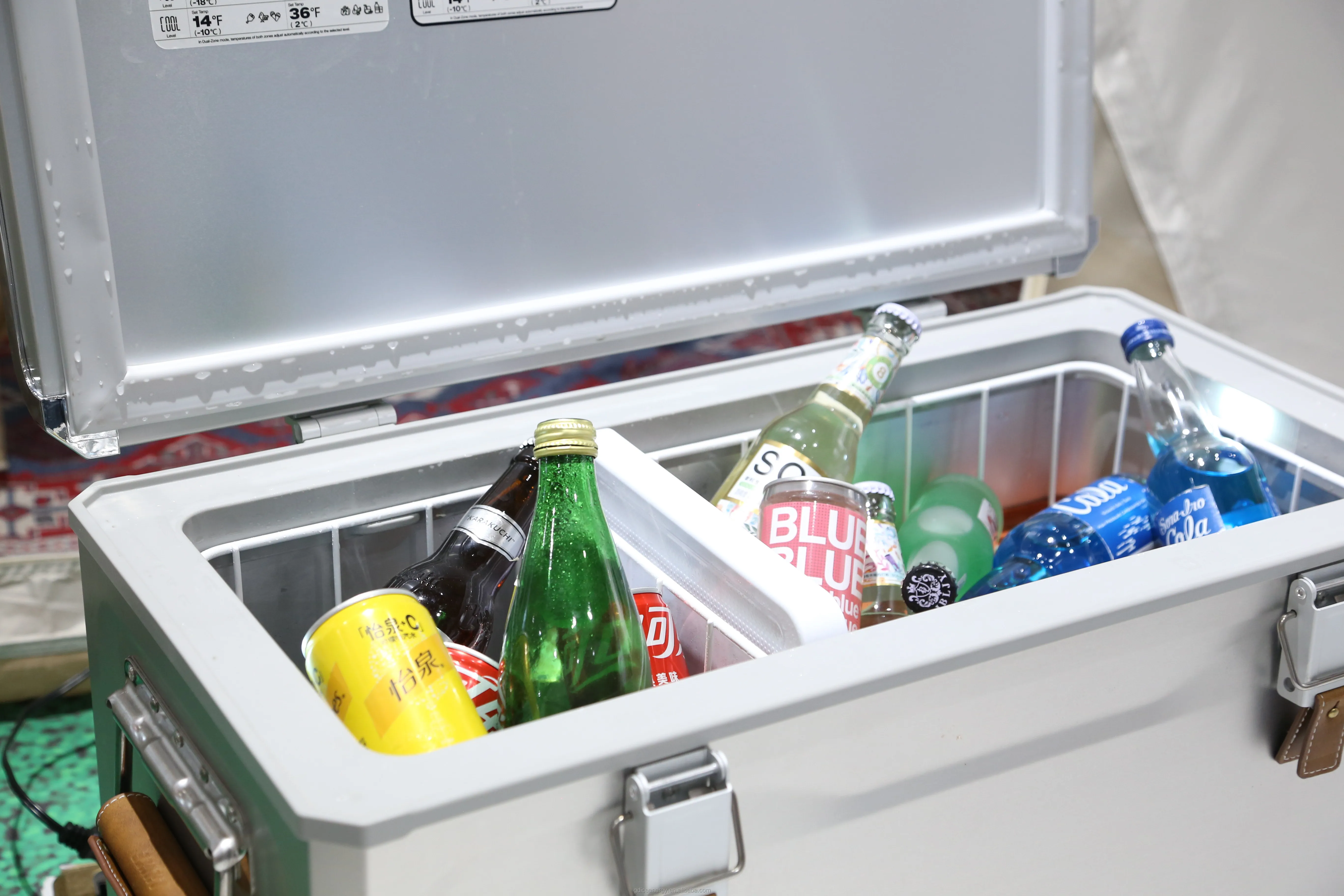 36L Dual Zone Dual Temperature Control Aluminum Alloy Car Refrigerator For Camping With Movable Partition