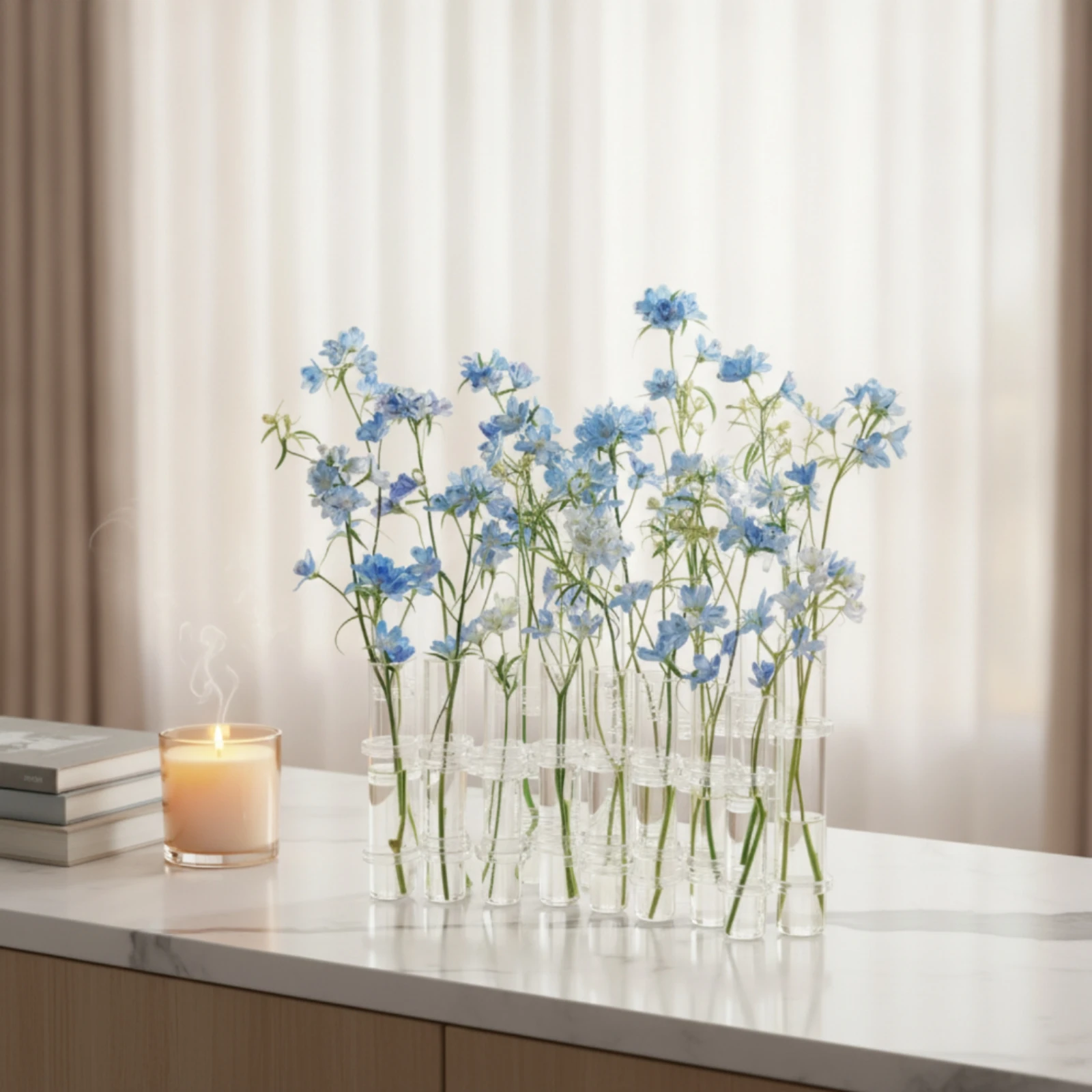 6 Pieces Test Tube Vase Set Modern Design Glass Tube Flower Holder Single Stalk Flower Vase Crystal Clear for Office, Shelf