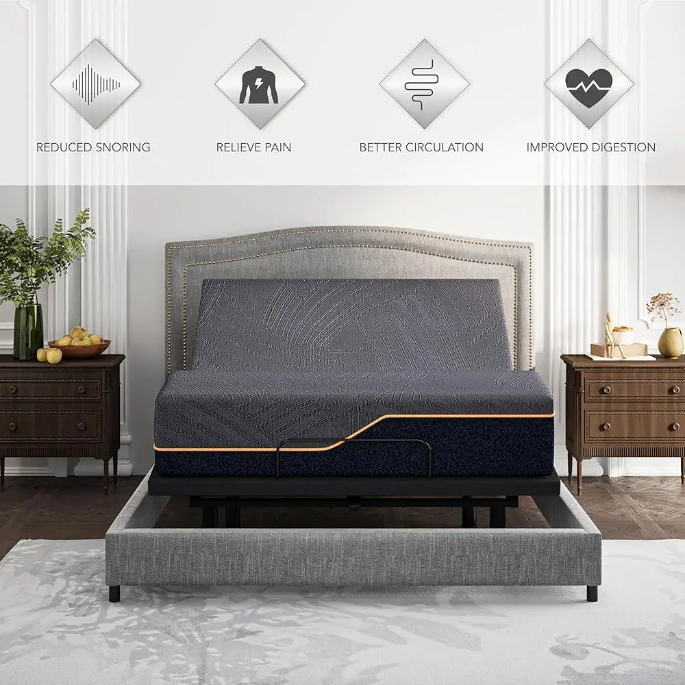 Rangka Tempat Tidur Dapat Disesuaikan dengan Kasur Busa Memori Gel Tembaga Jarak Jauh Nirkabel Kemiringan Kaki Kepala Kapasitas 750lbs Perakitan Mudah