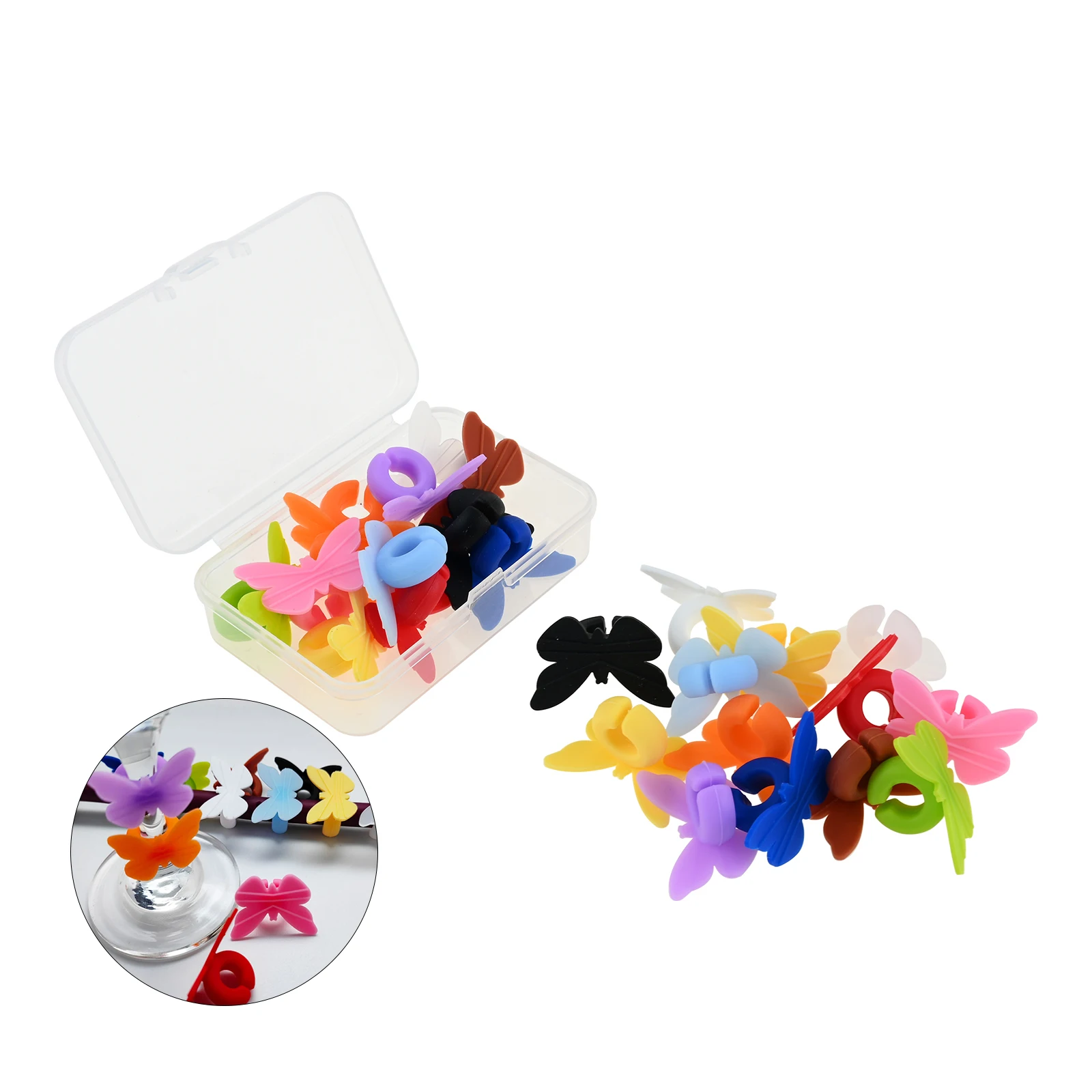 12pcs Colorful Wine Glass Marker Butterfly Silicone Drink Charms Drinking Cup Identifier Sign Mark Party Weddings Home Bar Decor