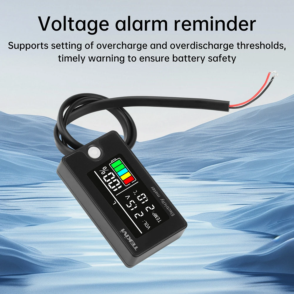DC 8-100V Digital Voltage Power Meter LiFePO4 Acid Lithium Battery Capacity Indicator with Temperature Display Overcharge Alarm