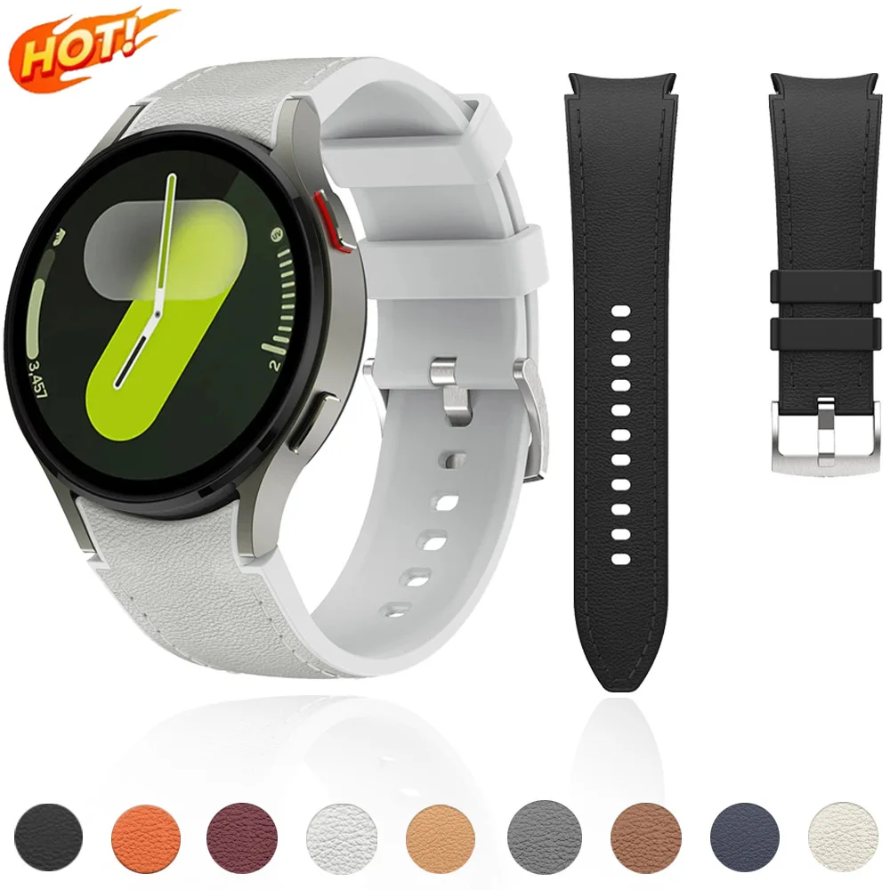 

No Gap Silicone+Leather Strap for Samsung Galaxy Watch 7 6 5 4 FE 40mm 44mm Bracelet Wristband Watch 6 4 Classic 43/47mm 42/46mm