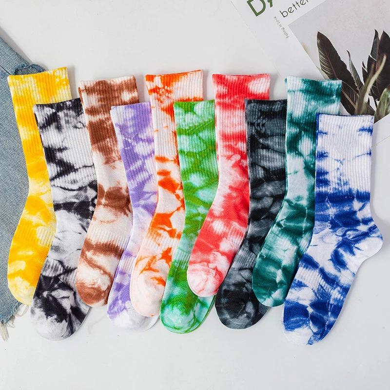 New Hip-Hop Tie-Dye Middle Tube Socks Comprehensive Comfortable Sports Socks for Men and Women Harajuku Style Happy Socks