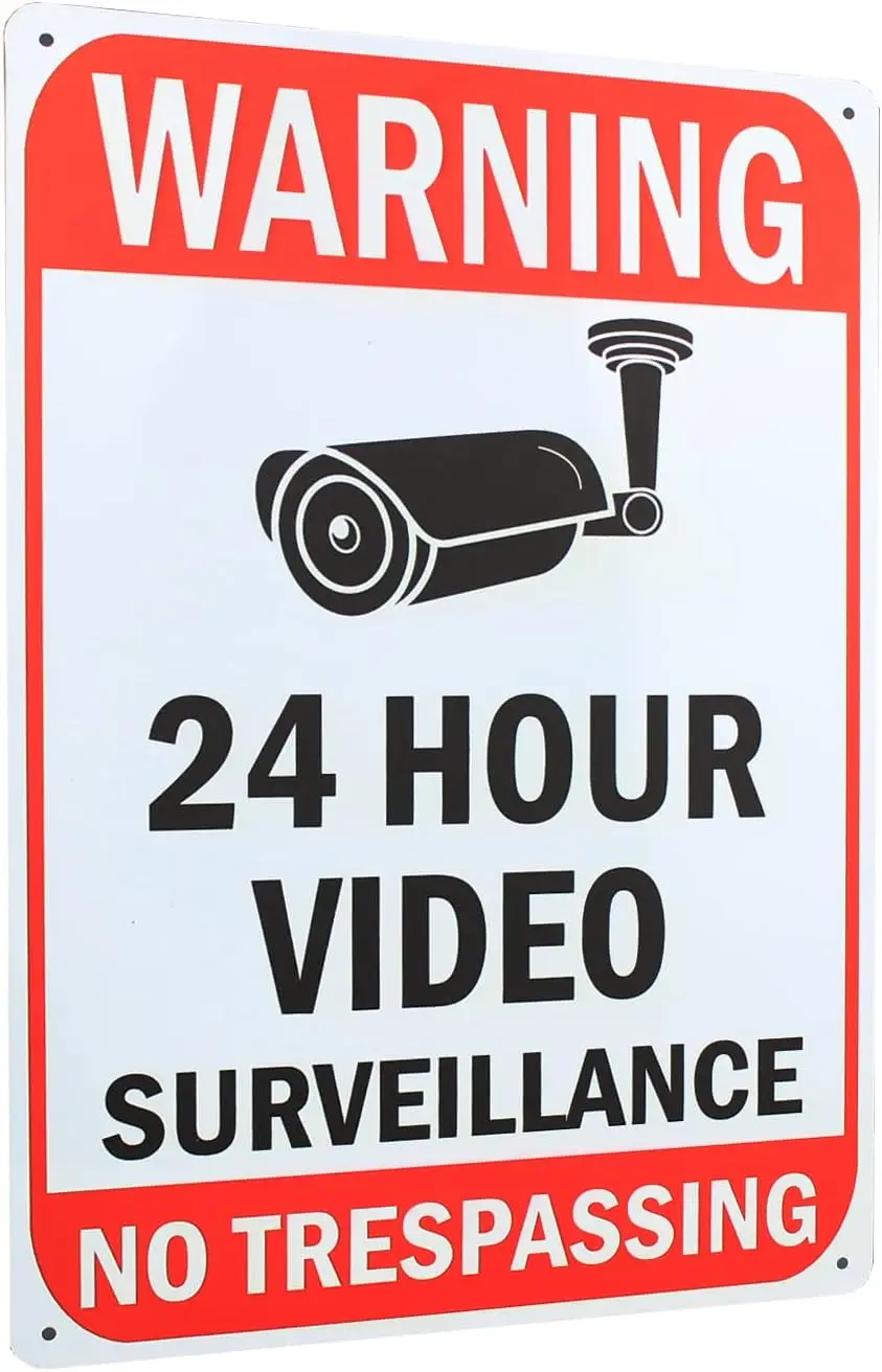 24 Hour Video Surveillance Sign, No Trespassing Warning Signs Durable and Weatherproof Outdoor Signs for Home and Business 8X12