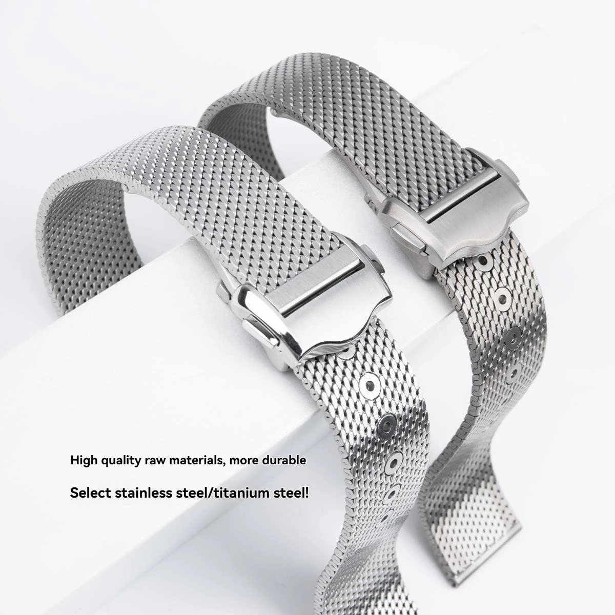 حزام شبكي ميلانيزي من الفولاذ التيتانيوم 20 ملم لساعة أوميغا AT150/سيماستر 300/007 - لا وقت للموت بإبزيم قابل للطي للرجال