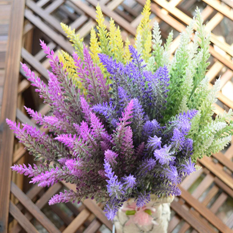 25 Heads Provence Lavender Artificial Flower Bouquet Simulated Flocking Green Plant Potted For Wedding Home Decoration 100 Pcs