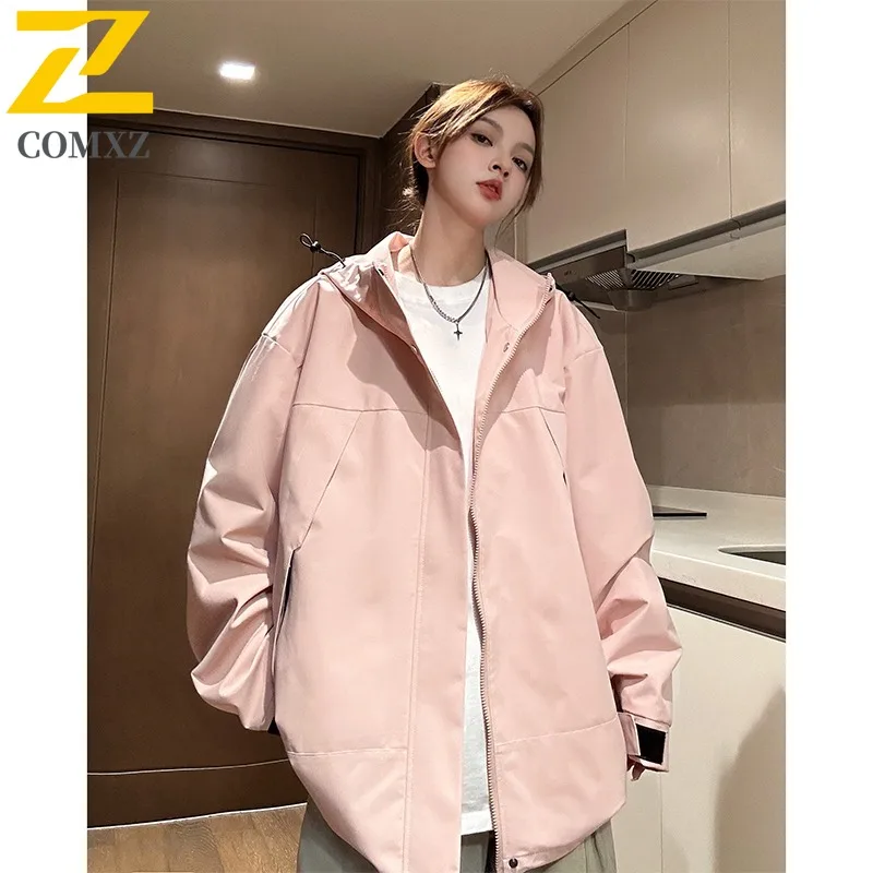 

COMXZ 2025 Men Public Version Solid Color Windbreaker Spring Summer Hooded Flight Casual Coat Trendy Street Style Jacket