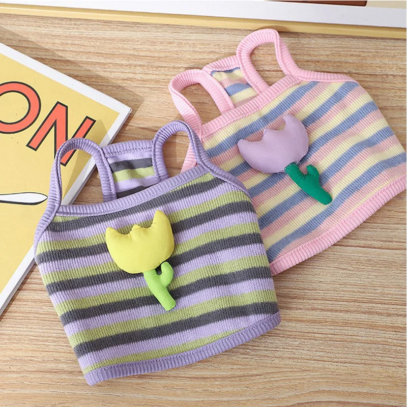 

New Striped Pet Clothing Summer Tulip Dog Vest Puppy Korean Clothes Teddy Two Legs T-shirt Pet Camisole Vest