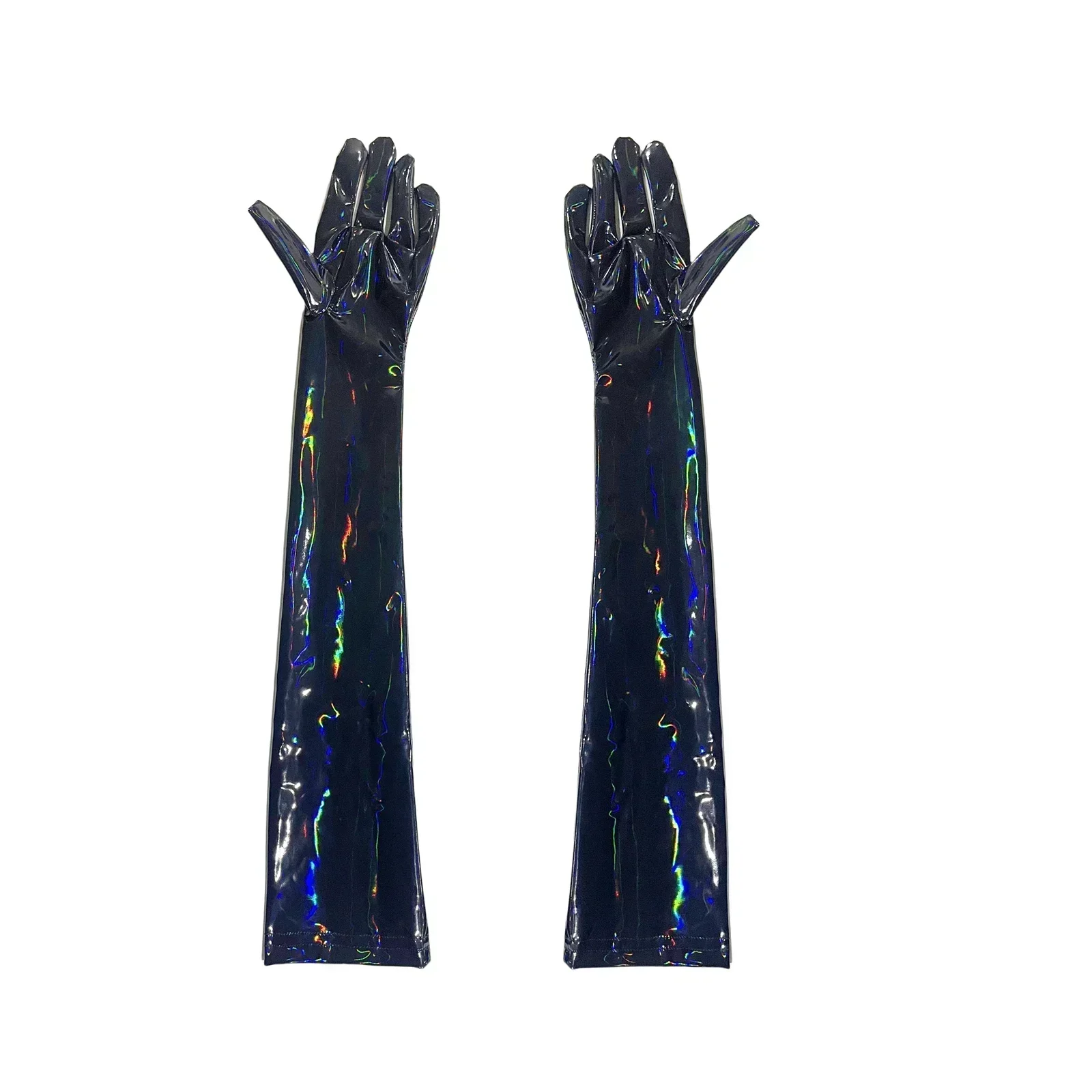 Sexy Women's Wetlook Shiny PU Leather Mittens Cosplay Evening Party Accessories High Elasticity Stage Latex Long Gloves Clubwear