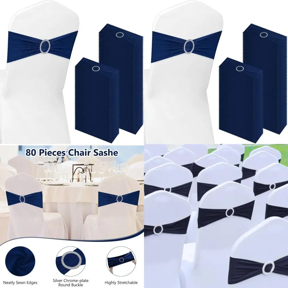 

Пояса для стула из спандекса, 150 предметов, с ползунками с пряжками для свадеб, вечеринок и банкетов — темно-синий