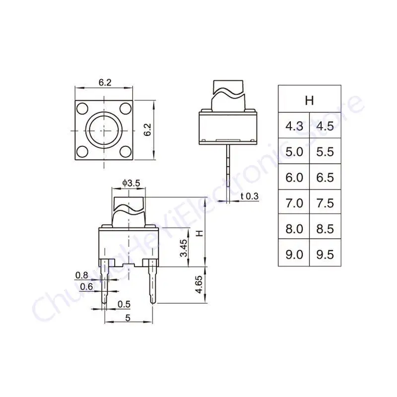 20Pcs Tactile Switch Momentary Tact 6x6x7 6*6*7mm Middle pin 2pins