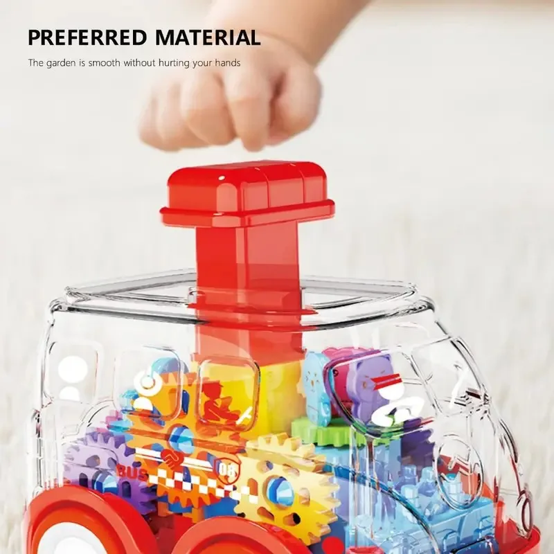 Cartoon Transparent Gear Car Toy Inertia Slide Children's Interactive Toys Lnertia Pull-back Cars with Rails Press Car