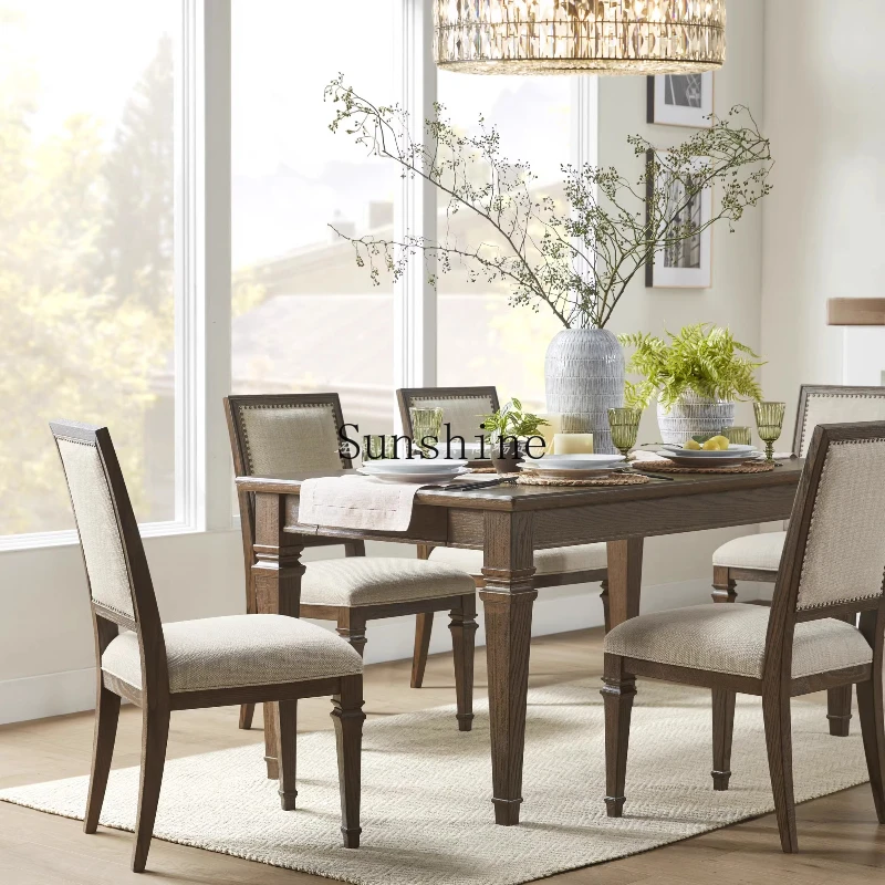 

American dining table dining chair combination country home long table solid wood dining table