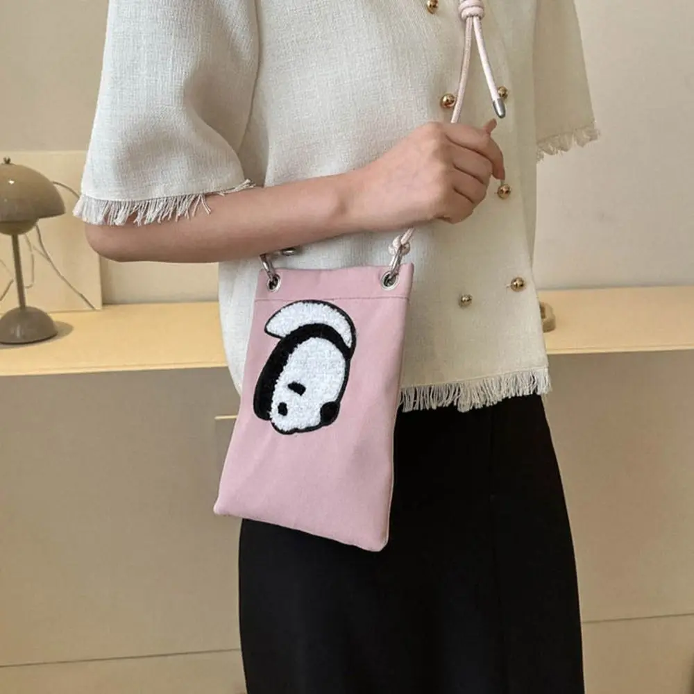 Cute Panda Double Side Pattern Phone Bag 3D Doll Canvas Crossbody Bag Korean Style Minority Design Women Small Bag