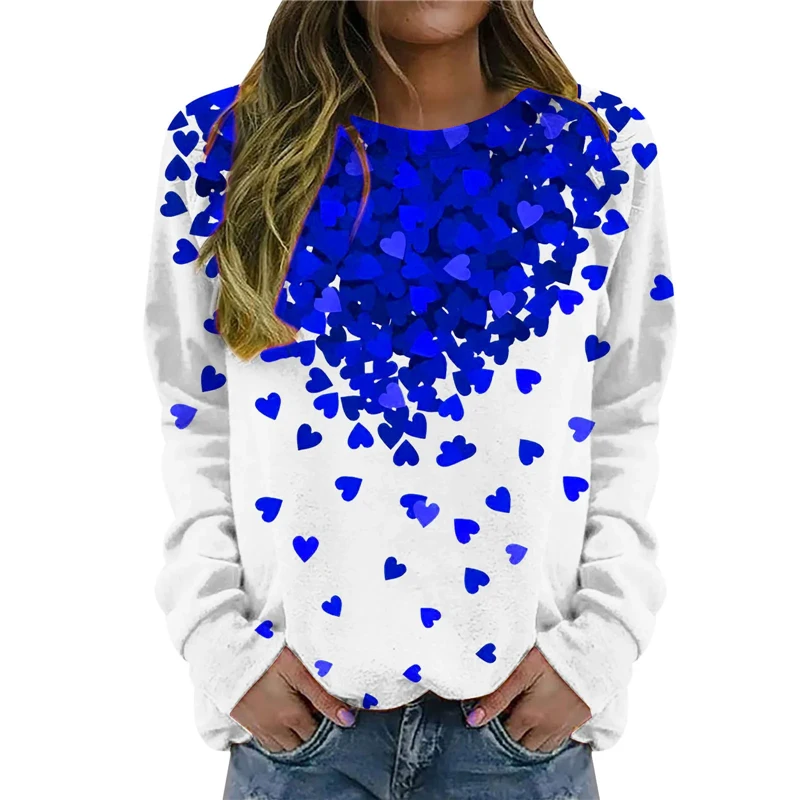 Love Heart Tie-dye Pattern Women Fashion T-Shirts Spring Autumn Long Sleeve 3D Print Street Ladies Tee 3XL Plus Size Casual Tops