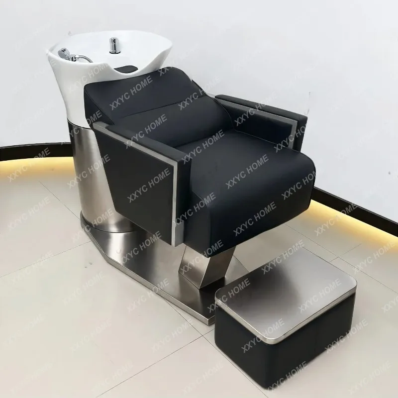 XXhairdresser ceramic basin shampoo bed barber shop stainless steel semi-reclining flushing bed hair salon special