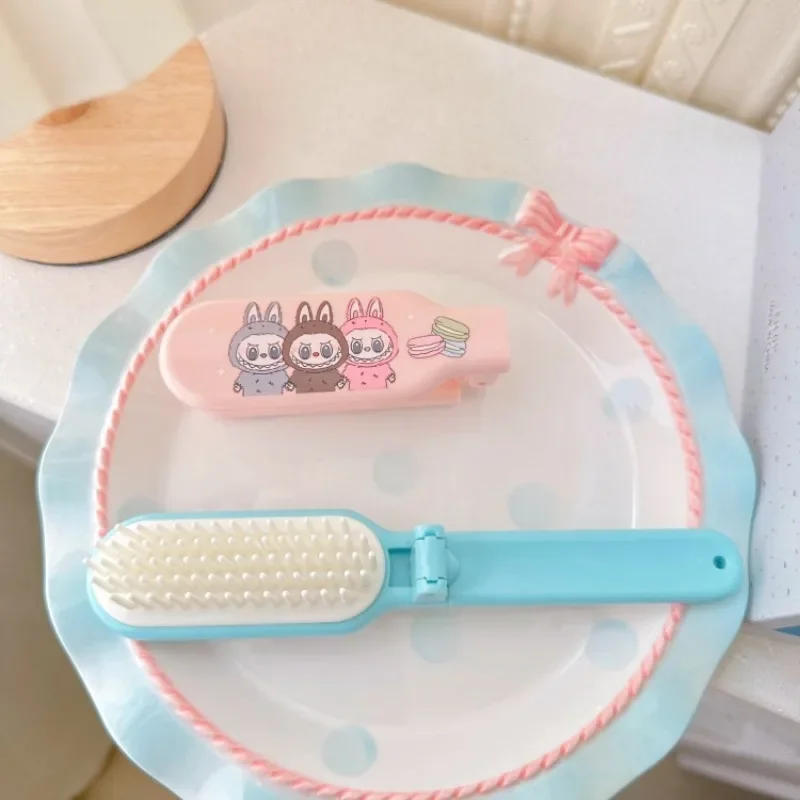 New Cartoon Labubu Foldable Hair Comb Portable Detangling Hair Brushes Cute Cartoon Anti Static Head Combs Hair Styling Tools