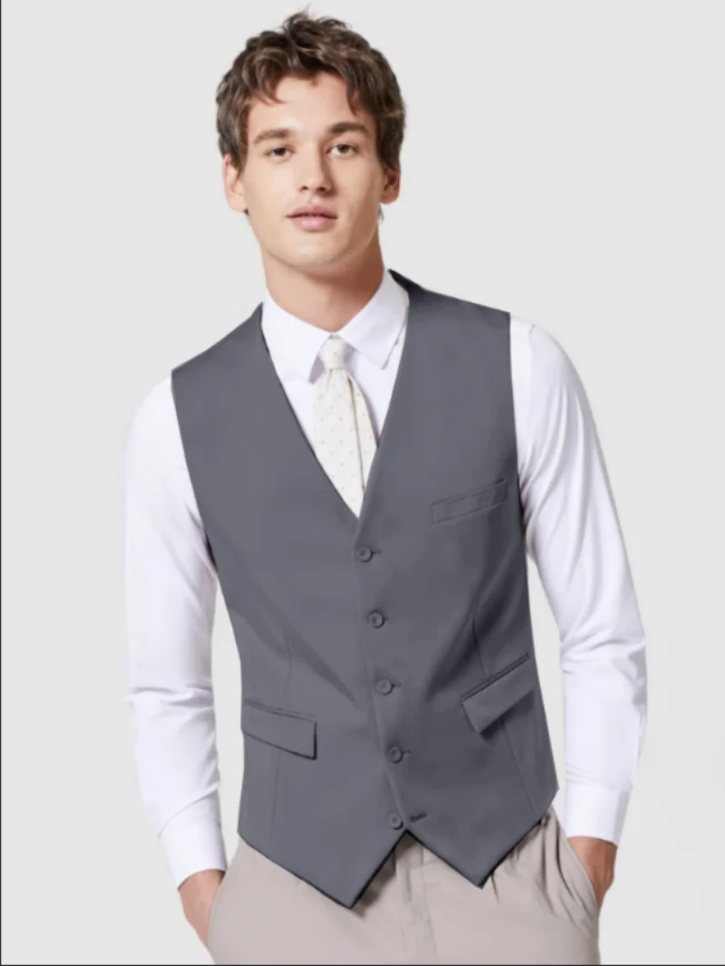 Men's Formal Vest High Quality V -neck sleeveless single -breasted retro British style,Business casual jacket coat