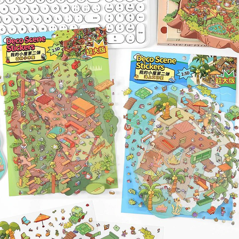 

Набор наклеек, 3 листа/пакет, 2,5D, ландшафтный дизайн кабины, наклейки для домашних животных, канцелярские принадлежности для справочника, сделай сам, ручная работа и украшение для дневника скрапбукинга