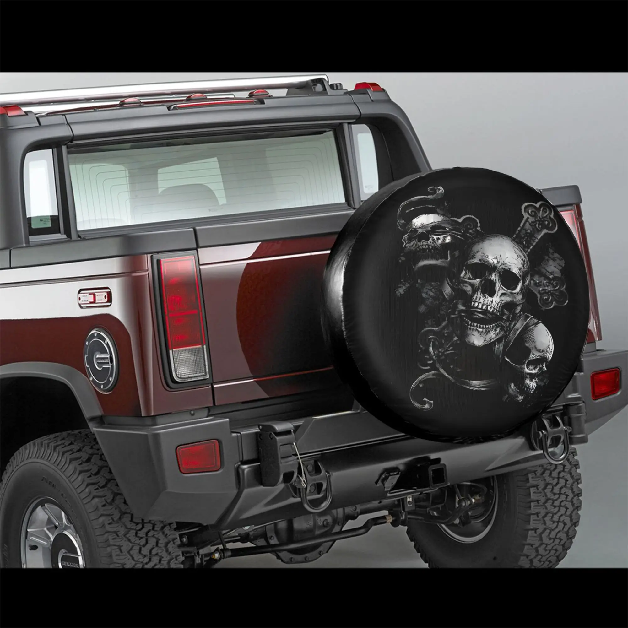 1pc Skull Dark Motifs Car Spare Tire Protection Cover, Suitable For 14 Inch, 15 Inch, 16 Inch, And 17 Inch Tires, Suitable For J