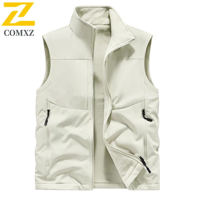 Autumn Outdoor Fishing Vest Men's 2025 New Fleece Warm Multi-pocket Sleeveless Vests Coat Male Hunting Running Sports Waistcoat