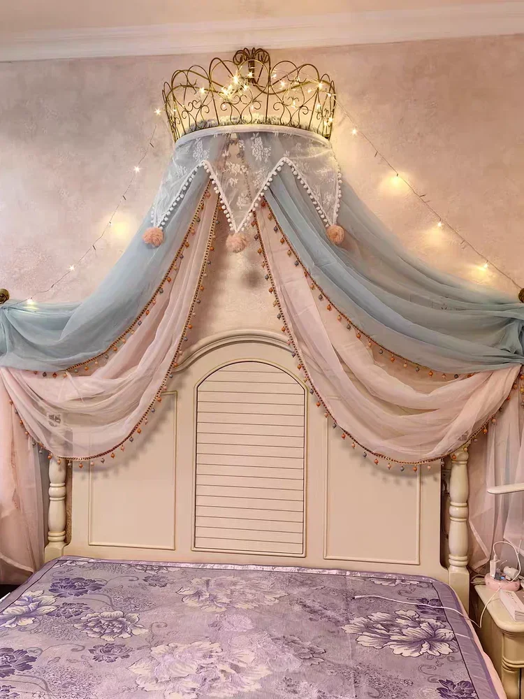 A  Bed curtain bedside princess room children girl dream girl princess lace hairball household bedroom powder universal