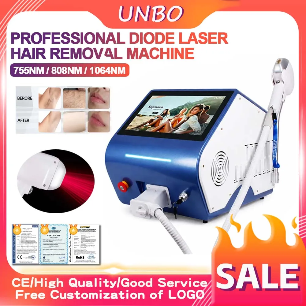 Portable Diode Laser Hair Removal Machine 755 808 1064nm Triple Wavelength Ice Cooling Painless Permanent Body Face Salon Spa