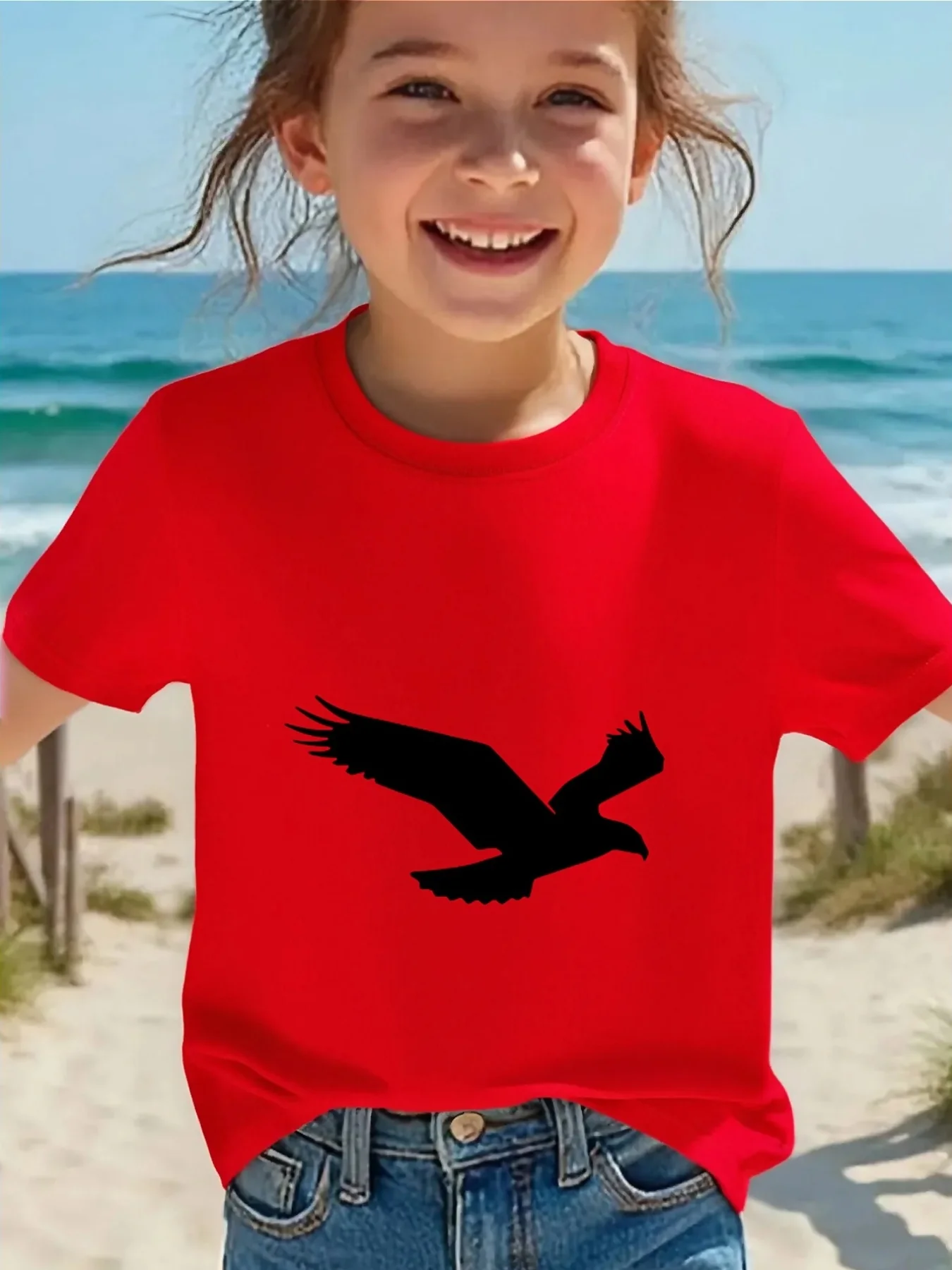 Cute Flying Eagle Silhouette Print Family Matching T Shirt Boys Girls Tee Parent Child Casual Top Mom Dad Kids Summer Daily Wear