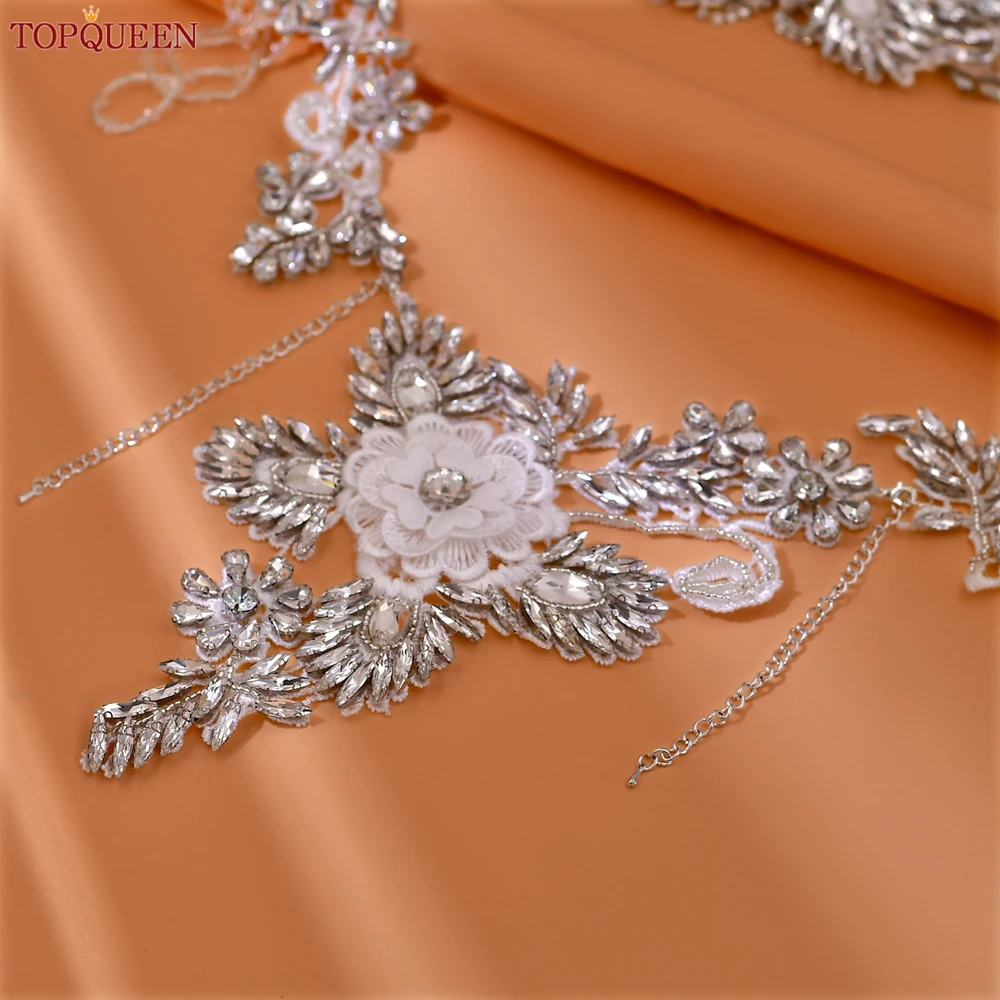 TOPQUEEN-Cadena de hombro para mujer, chal nupcial, accesorios de boda, collar de borla de diamantes de imitación, Bolero, vestido de encogimiento de hombros, SG23