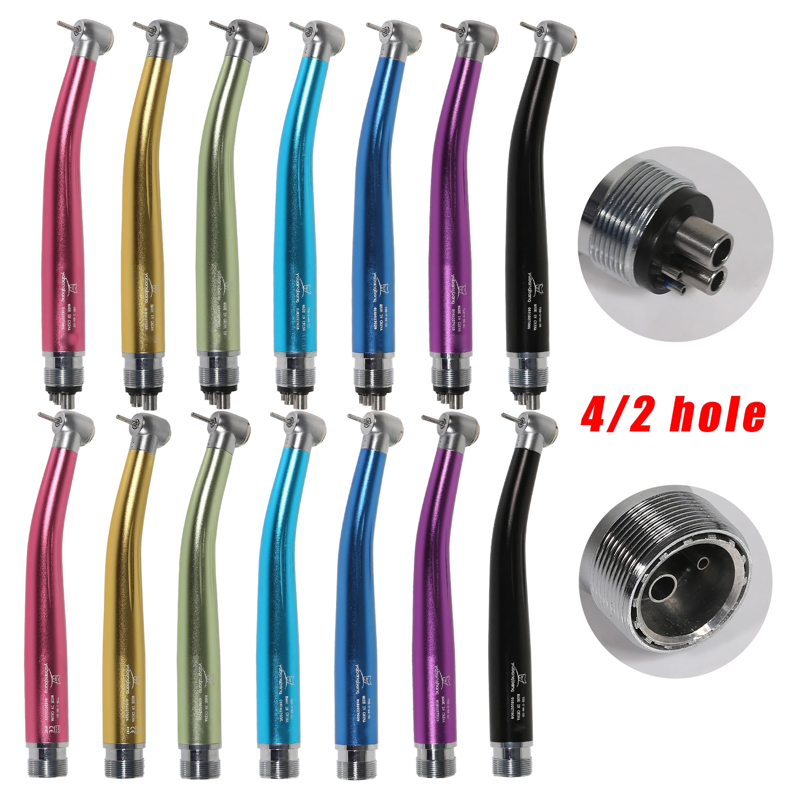 Dental High Speed Handpiece Air Turbine NSK 4/2 Hole 7 Colorful Standard Head Push Button Silver Rings Dental Supplies Stainless