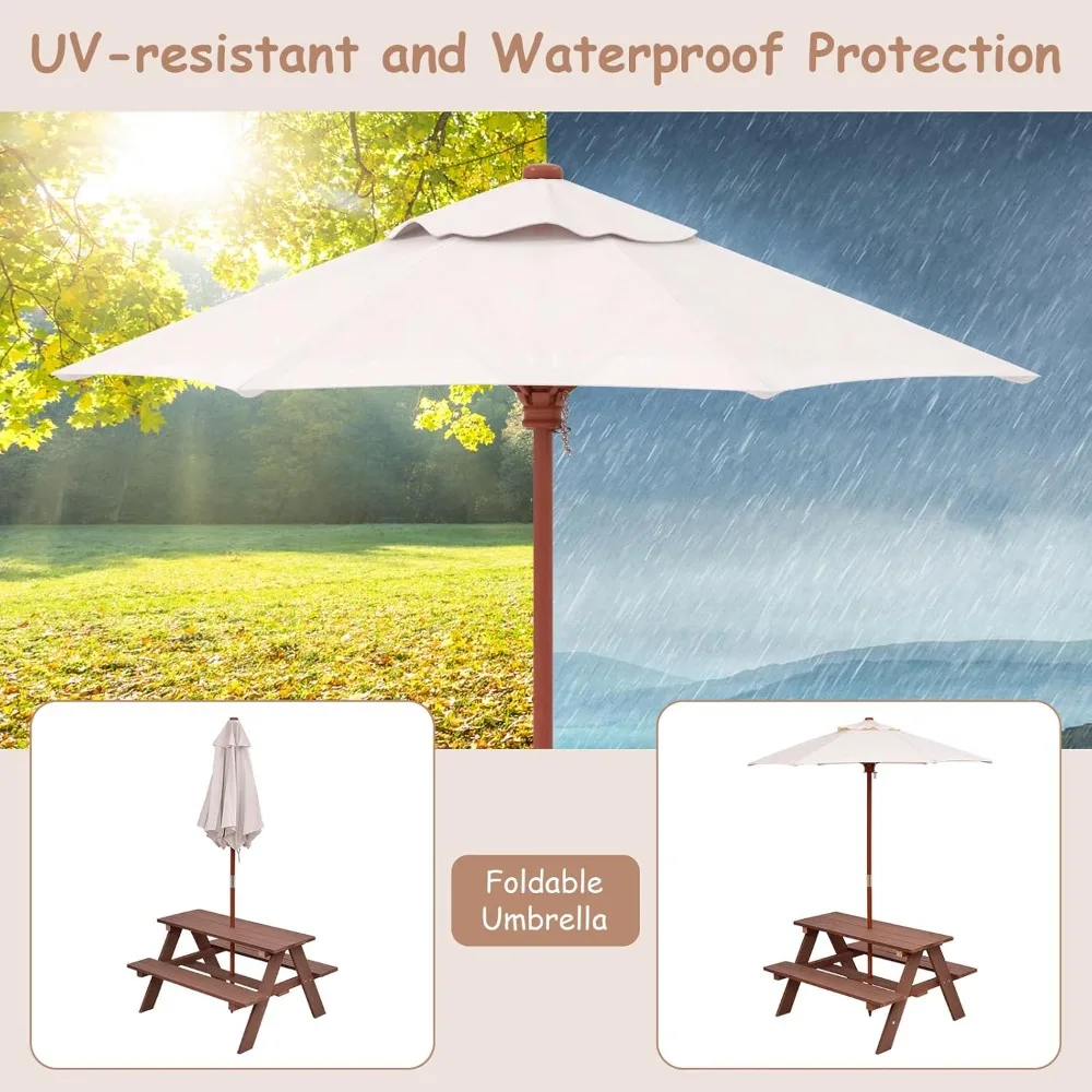 Houten picknicktafelset voor kinderen met afneembare paraplu, activiteitenmeubilair voor peuters voor buiten in de tuin