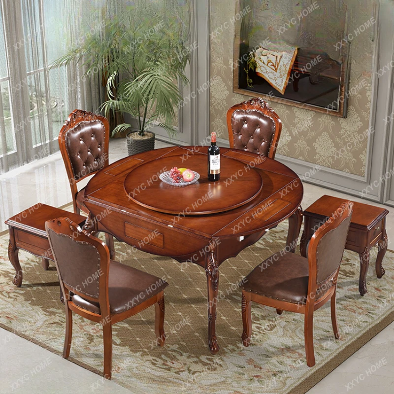 European-Style Solid Wood Mahjong Machine Dining Table Dual-Use round Table High-End Electric Mahjong Table Automatic